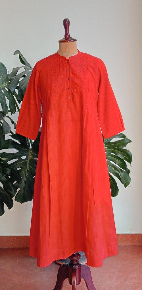 Deep Red Striped Kurta