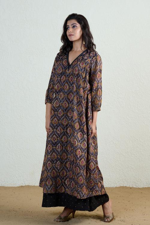 Black and Indigo Kalamkari Dress