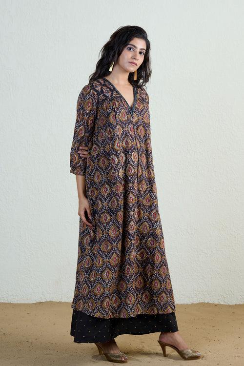 Black and Indigo Kalamkari Dress