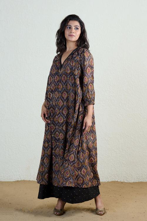 Black and Indigo Kalamkari Dress