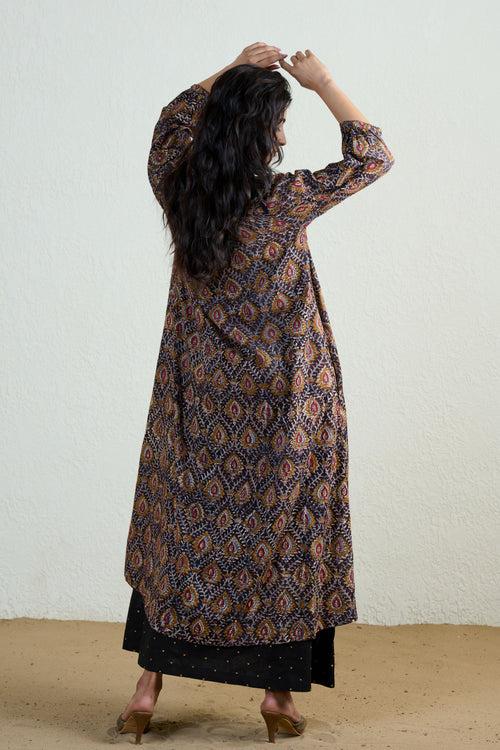 Black and Indigo Kalamkari Dress