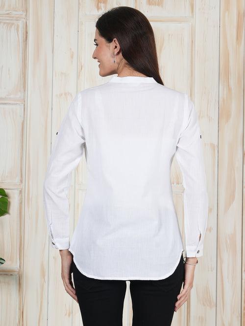 White Hand Embroidered Women Shirt