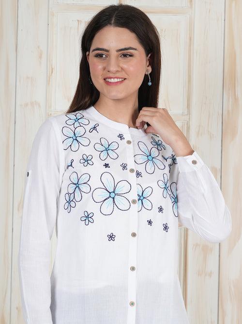 White Hand Embroidered Women Shirt