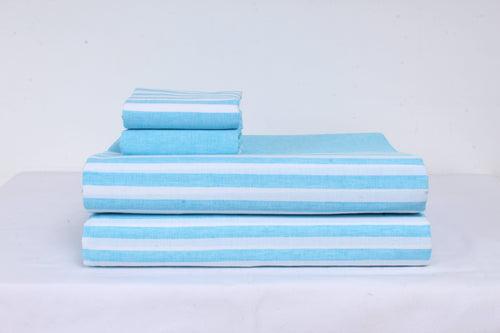 Sky Blue and White Stripes Double Bedsheet