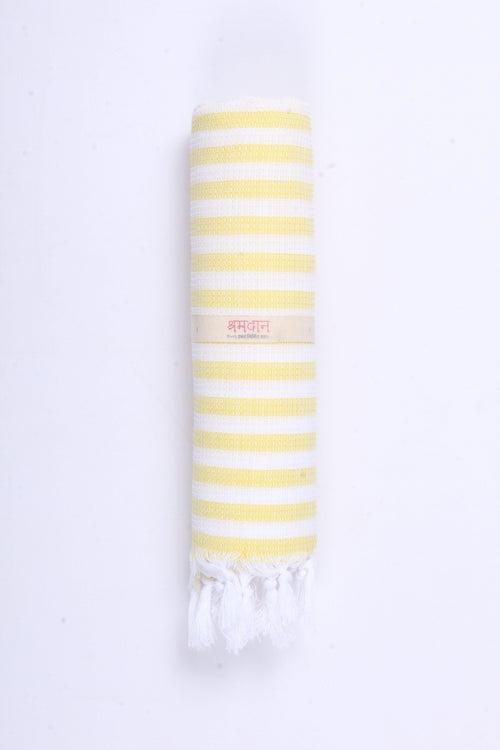 White Ultra Soft Bath Towel with Yellow Strpes