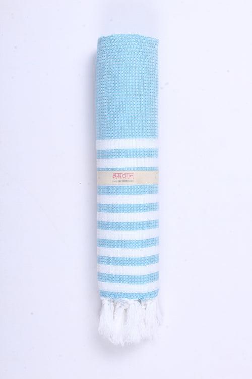 Sky Blue Ultra Soft Bath Towel with White Stripes