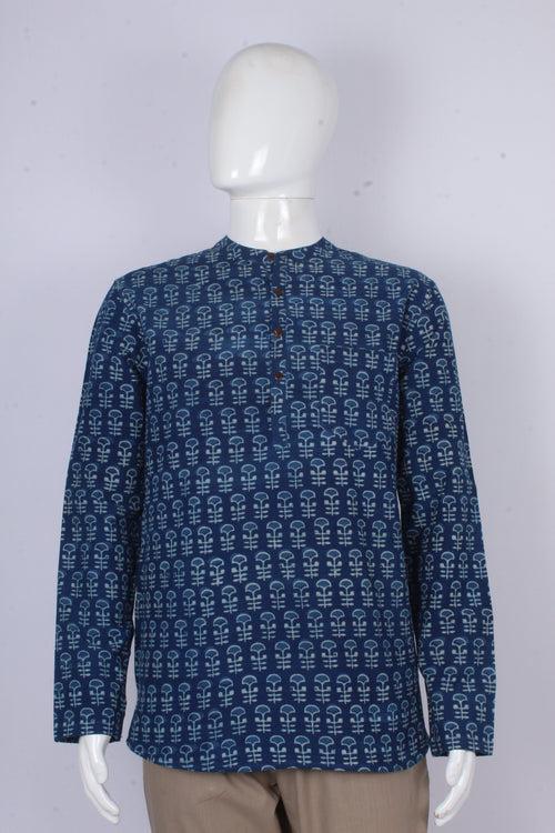 Men's Cotton Dabu Hand Block Printed Short Kurta