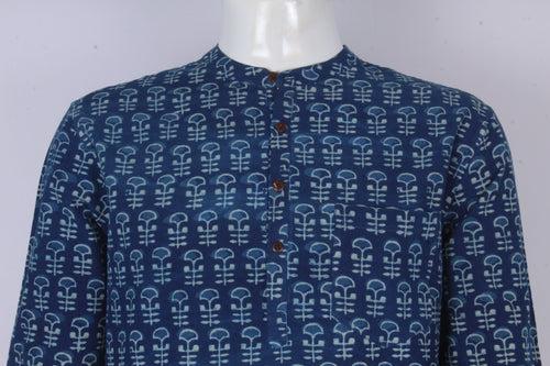 Men's Cotton Dabu Hand Block Printed Short Kurta