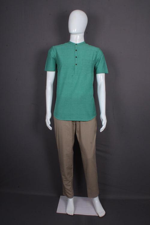 Space Dyed Forest Green Half Sleeves Short Kurta