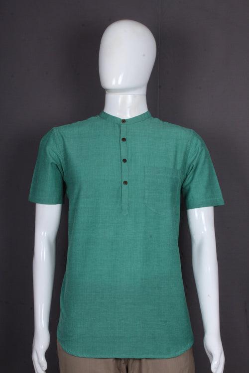 Space Dyed Forest Green Half Sleeves Short Kurta