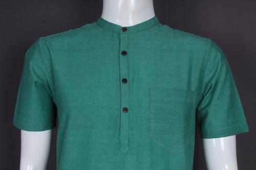 Space Dyed Forest Green Half Sleeves Short Kurta