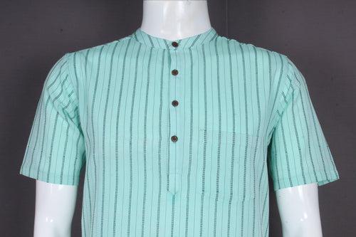 Green with Blue Stripes Half Sleeves Short Kurta