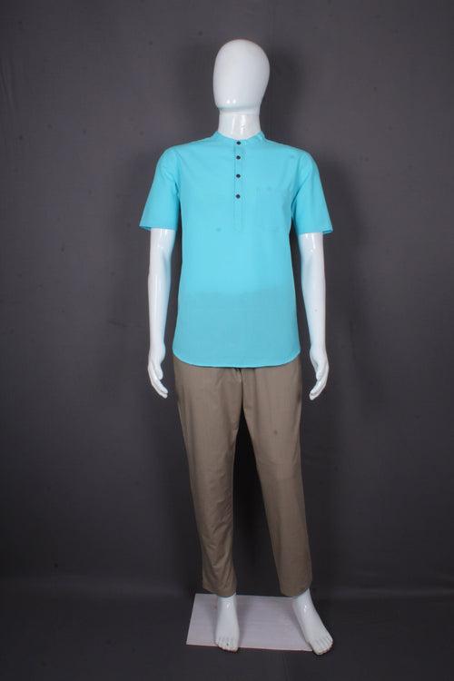 Sky Blue Half Sleeves Short Kurta