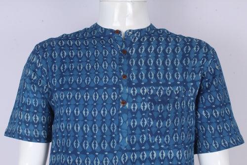 Men's Cotton Twill Dabu Hand Block Printed Short Kurta