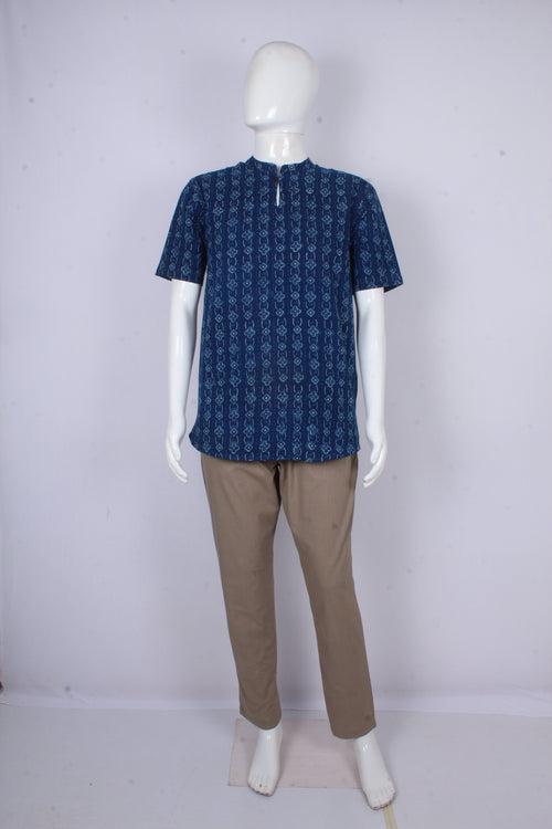 Men's Cotton Dabu Hand Block Printed Short Kurta