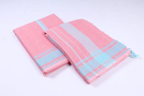 Cerise Pink Dobby Aahar Joda and Sky Blue Border