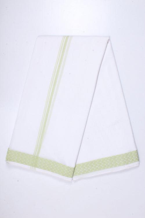 White Dobby Dhoti Dupatta with Sea Light Green Border