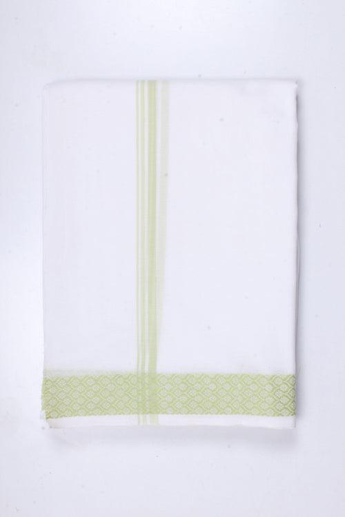 White Dobby Dhoti Dupatta with Sea Light Green Border