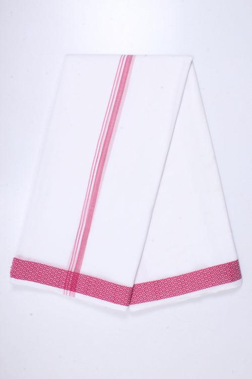 White Dobby Dhoti Dupatta with Red Border