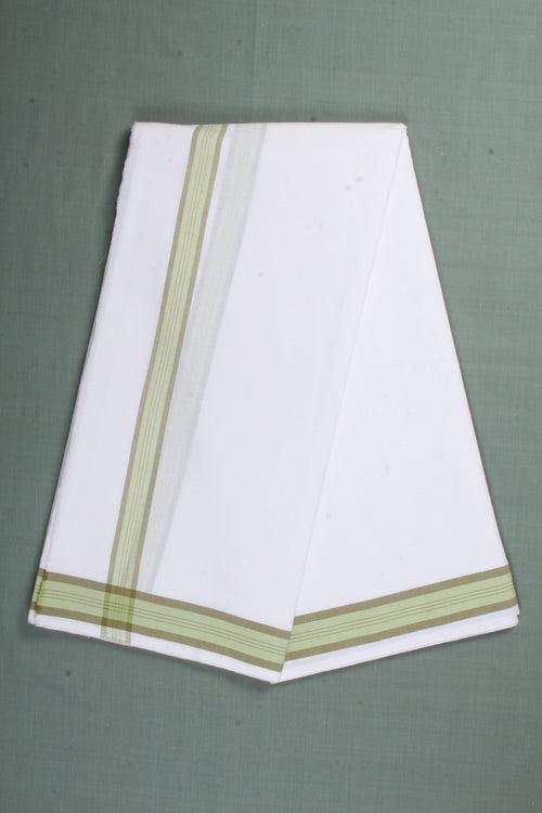 White Dhoti Dupatta with Army Green Border