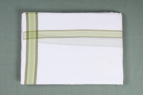 White Dhoti Dupatta with Army Green Border