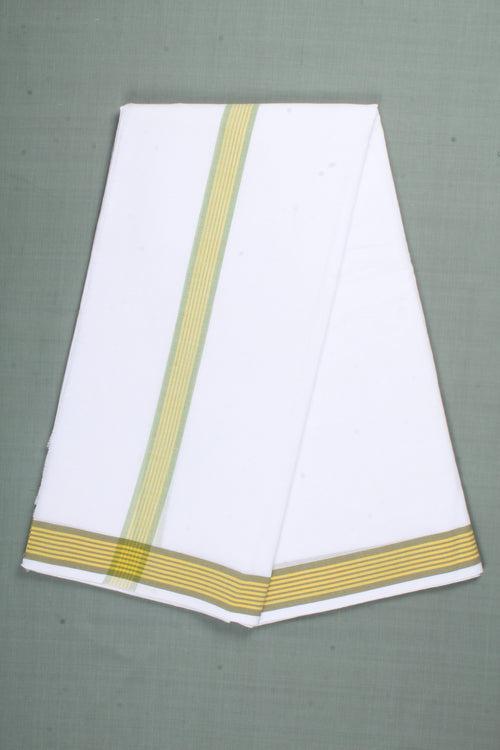 White Dhoti Dupatta with Yellow Stripes Border