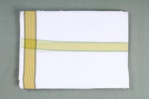 White Dhoti Dupatta with Yellow Stripes Border