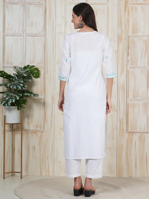 Hand Embroidered White Long Kurti