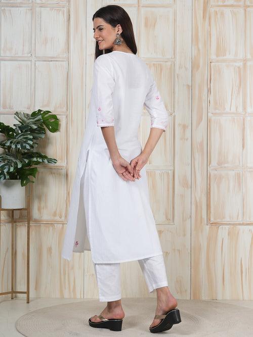 Hand Embroidered White Long Kurti