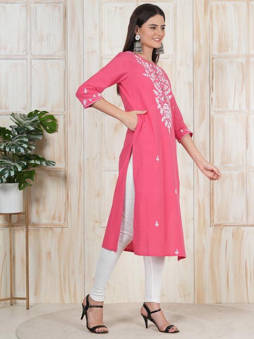 Magenta Hand Embroidered Long Kurti