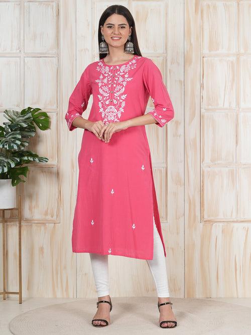 Magenta Hand Embroidered Long Kurti