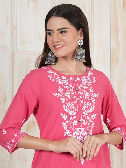 Magenta Hand Embroidered Long Kurti