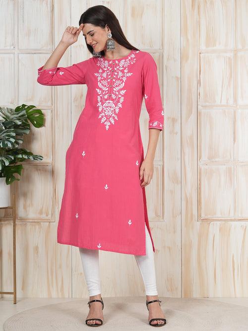 Magenta Hand Embroidered Long Kurti