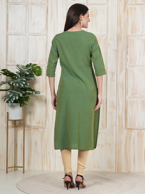 Green Hand Embroidered Long Kurti