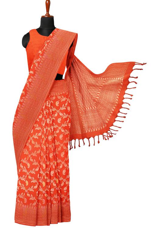 Red Briks and Goldan Zari Jacquard Saree