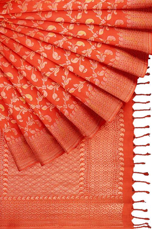 Red Briks and Goldan Zari Jacquard Saree