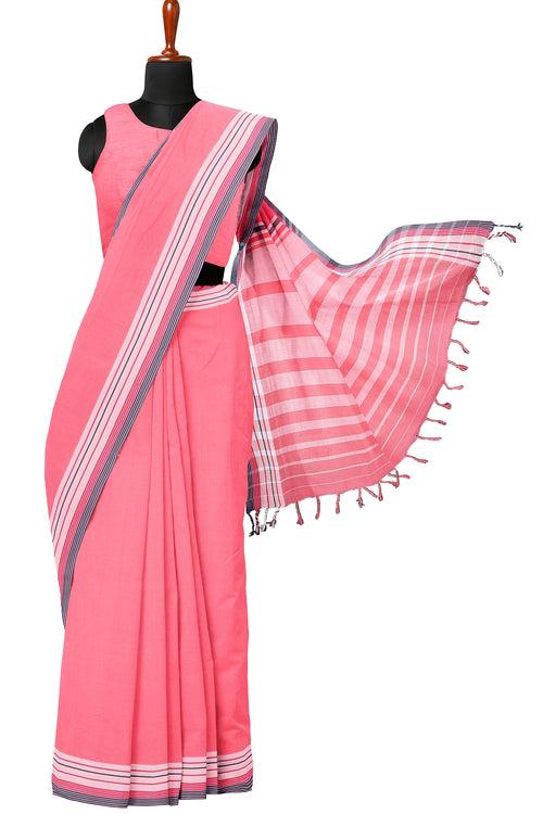 Cerise Pink Saree with Blue Border