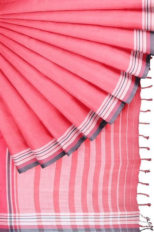 Cerise Pink Saree with Blue Border