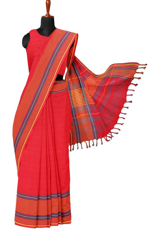 Magenta Saree with Yellow Stripes Border