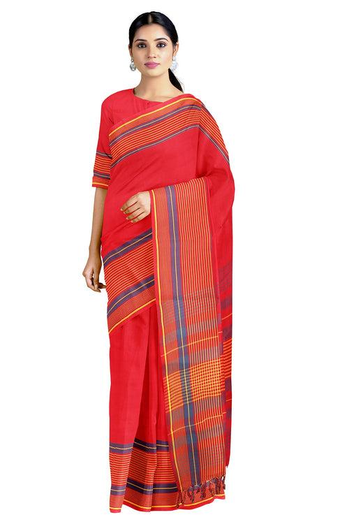 Magenta Saree with Yellow Stripes Border