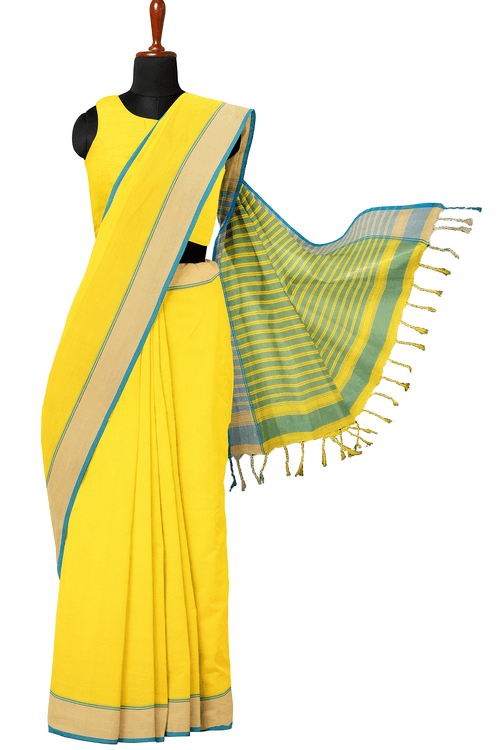 Lemon Yellow Saree with Blue Border