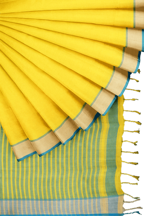 Lemon Yellow Saree with Blue Border