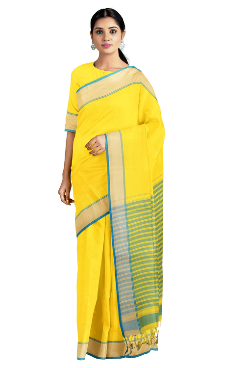 Lemon Yellow Saree with Blue Border