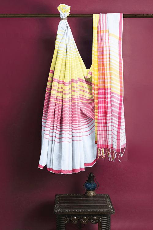 Multi Saree with Magenta, Yellow Border