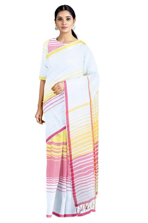 Multi Saree with Magenta, Yellow Border