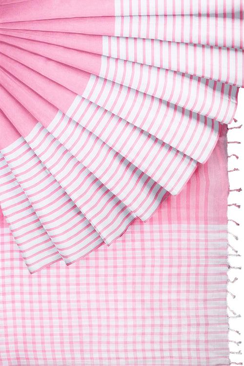 Creamy Pink and White Stripes Saree with Creamy Pink Border