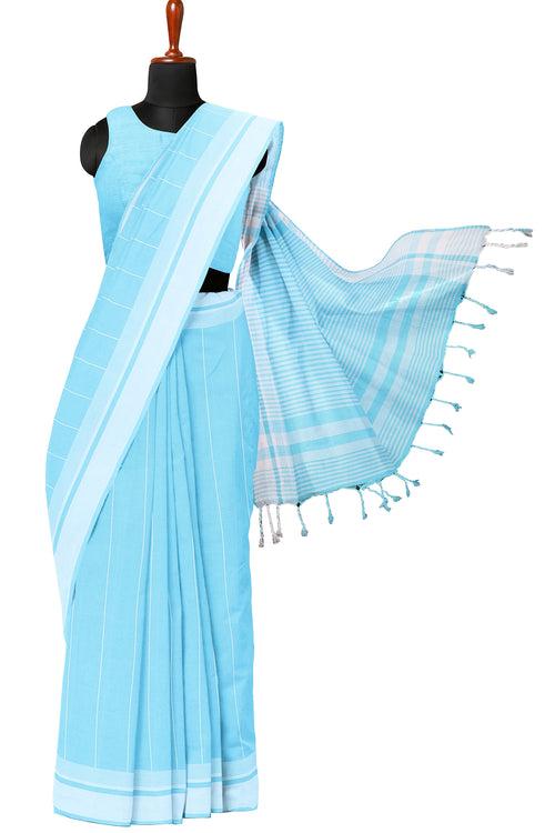 Sky Blue Saree with White Border