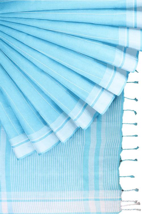 Sky Blue Saree with White Border