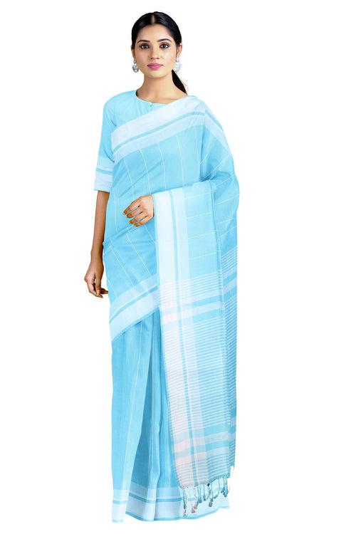 Sky Blue Saree with White Border