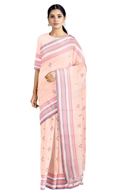 Peach saree with Blue Border and Butis